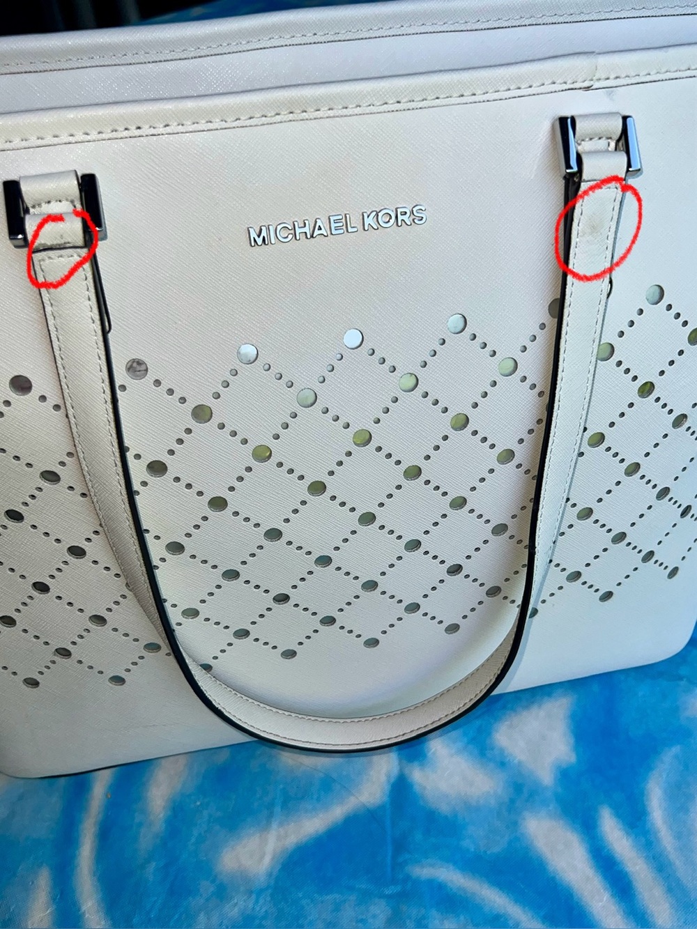 Michael Kors White Perforated Diamond-Pattern Tote - Picture 12 of 14